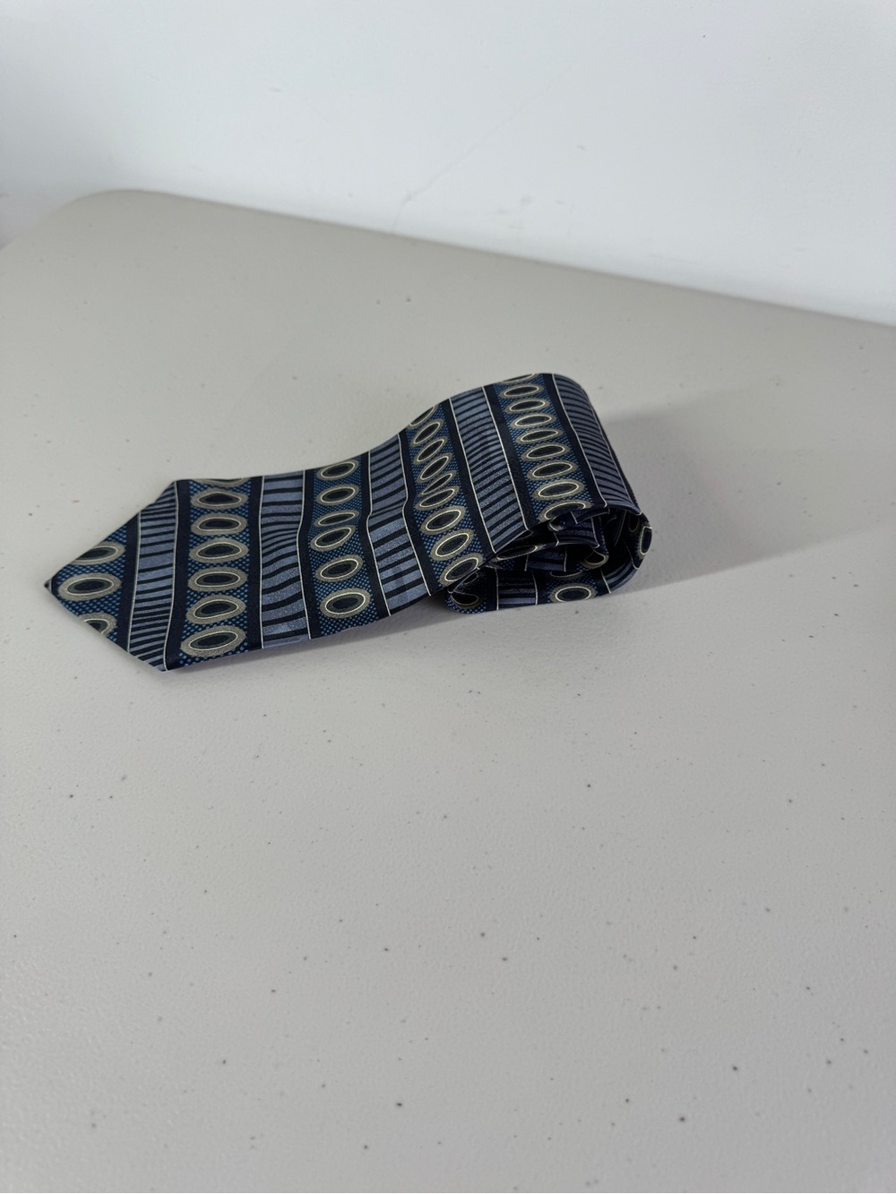 Gianfranco Silk Necktie Navy Geometric Stripe Designer Classic Tie Party - Picture 2 of 12